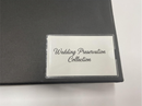 Black presentation box with an archival clear pocket label reading 'Wedding Preservation Collection' on the card inside