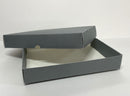An open gray A4 document box made from archival boxboard.
